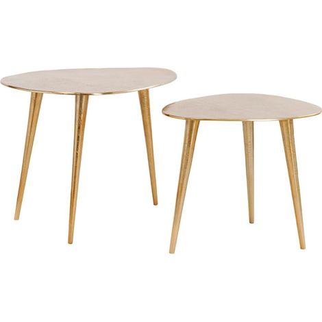 Niedrige Beistelltische VORTEX in Gold aus Aluminium – Set aus 2 asymmetrischen Designertischen