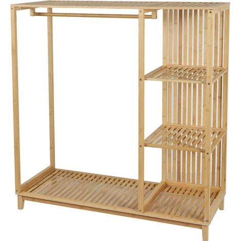Penderie bambou 3 étagères + Barre penderie - 120 x 47,5 x H128 cm - Livraison gratuite