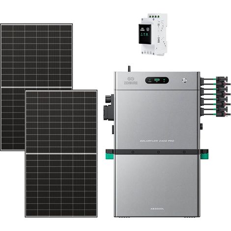 Zendure SolarFlow 2400 Pro - Batterie Solaire 2400W AC, PV 4800W, 2.4-16.8kWh, Plug & Play, IP65, avec Compteur intelligent 3CT, avec AB3000L (2.88 kWh), avec 515Wx2 Panneau Bifacial