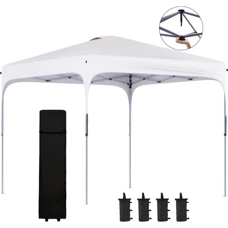 Tonnelle de jardin 2,5 x 2,5 m barnum pliante Pop-up hauteur réglable sur 4 niveaux tissu Oxpourd anti UV50+ châssis avec sac de transport fourni blanc
