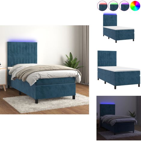 Boxspringbett mit Matratze & LED Dunkelblau 90x190 cm Samt - Boxspringbett - Doppelbett - Samtbett - Luxusbett - Schlafsofa (1/5)