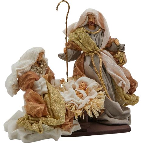Natività "King" con base e vestiti in tessuto Avorio e Oro per presepe Natalizio da 25 cm (1/2)