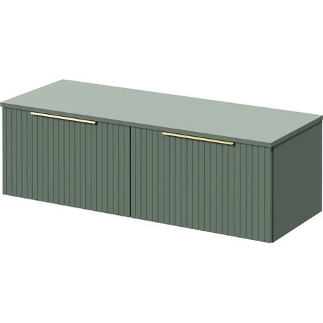 Helix 460 Fluted Satin Green 1200mm Wall Mounted 2 Drawer Vanity Unit for Countertop Basins