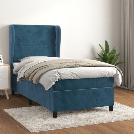 Cama box spring con colchón terciopelo azul oscuro 80x200 cm vidaXL