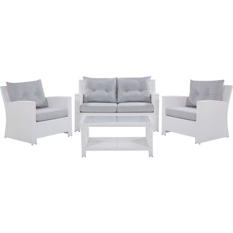 Garden Lounge Set with Table 4 Seater MARINO PE Rattan White