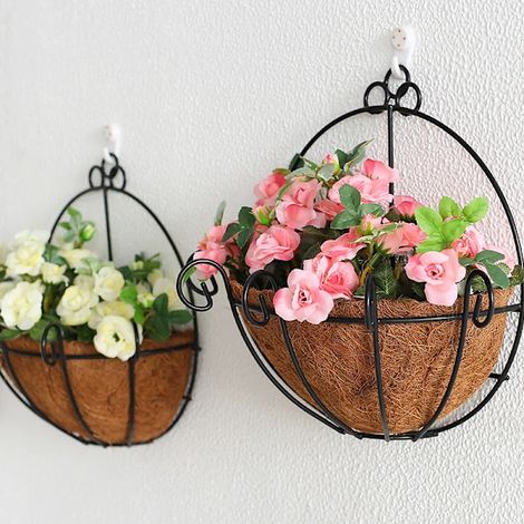 Filiyano-Jardinière demi-ronde à suspendre au mur, pot de fleurs extérieur en noix de coco, décoration de jardin, 30 cm x 30 cm (1/4)