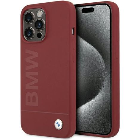 Coque BMW MagSafe en silicone rouge pour iPhone 15 Pro