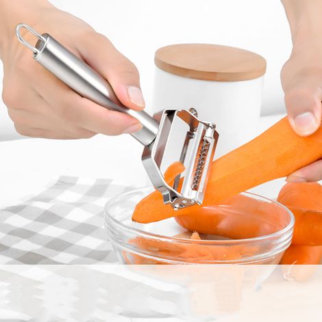 Éplucheur multifonctionnel à double lame en acier inoxydable, râpe et râpe, poignée confortable, 2 en 1, pour légumes et fruits (1/5)