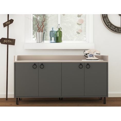 Madia 140x80 h cm grigio antracite e moka chiaro con quattro ante - Cerignola