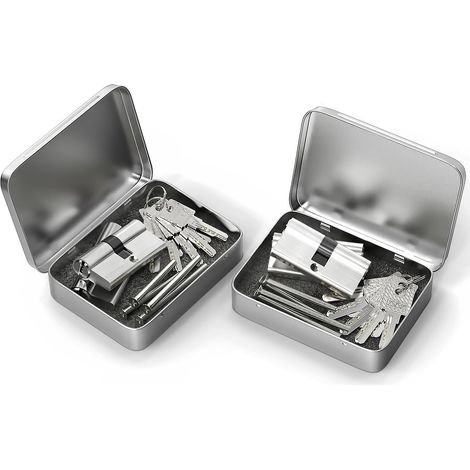 Lot de 4 cylindres de serrure cylindres profilés 30/30, serrure à cylindre, double cylindre profilé avec 12 clés, cylindres euro laiton avec finition zinc satiné et trous transversaux (1/5)