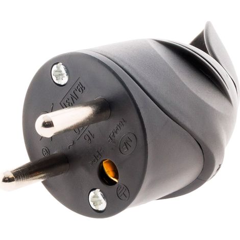 Zenitech – Fiche mâle coudée 16A 2P+T – Noir – Compatibilité HO5VV-F 3G1/3G1,5 mm² – Puissance 3680 W sous 230 V – Certification NF (1/5)