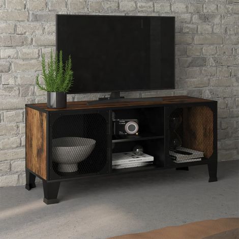 Meuble TV-Banc TV-Meuble Télé Marron rustique 105x36x47 cm Métal et MDF 858189 (1/5)