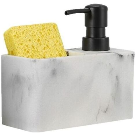 Distributeur de produit vaisselle , distributeur de savon, visuel pierre naturelle avec compartiment à éponge (incluse), rechargeable, contenance env. 150 ml, 14 x 13 x 7 cm (1/4)