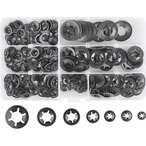 280 Pcs Rondelles De Blocage Rondelles De Verrouillage, Rondelles À Verrouillage Rapide De Rondelles De Verrouillage En Acier M3 M4 M5 M6 M8 M10 M12, 7Tailles, Noir- (1/4)