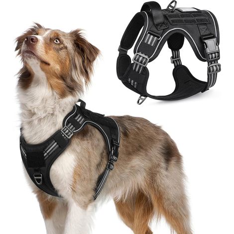 Harnais Chien Anti Traction, Harnais Tactique Chien Réfléchissant Réglable avec Poignée et Anneaux, Gilet Solide Facile à Mettre, Arnet pour Chiens Militaire pour Entraînement, Noir, M (1/5)