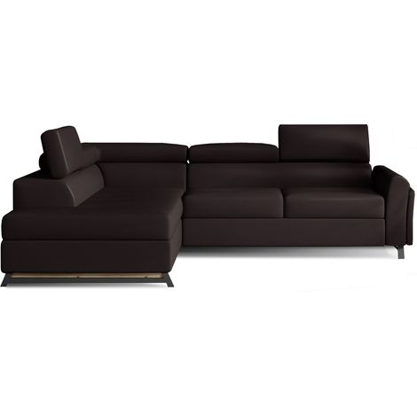 Canapé angle gauche convertible simili cuir marron avec têtières réglables Nikos 265cm (1/5)