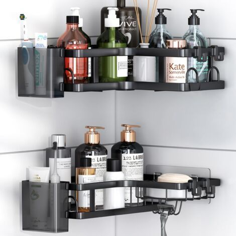 Etagere Douche sans Percage, 4 Pièces Etagere Salle De Bain Angle avec Porte Savon Douche, Support Gel Douche Salle De Bain Porte Shampoing Douche (1/5)