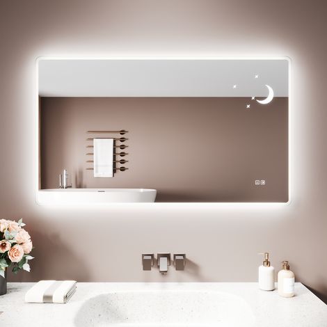 SIRHONA Miroir lumineux de salle de bain - Miroir de Salle de Bain LED Étoile & Lune - Antibuée, 3 Tons de Lumière, Prise Intégrée, 140x80 cm