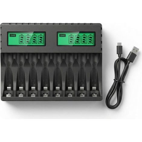 Wiederaufladbares Ladegerät für 8 AA/AAA-Akkus, LCD-Bildschirm, USB-C-Anschluss, intelligentes Schnellladen für 1,2-V-Ni-MH-Akkus (1/5)