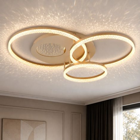 Plafonnier LED, lampe de salon, 3 anneaux, beige, effet 3D, L 78 cm (1/5)
