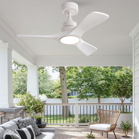 36 pouces Ventilateur de Plafond Blanc Pur, 3 Pales Renforcées en Bois Massif au Design Hélice, Télécommande sans Fil, 3CCT, Moteur CC Réversible, 6 Vitesses et Fonction Mémoire après Extinction (1/5)