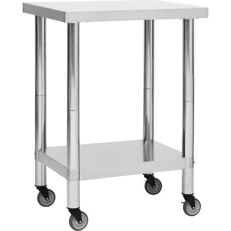 Table de travail de cuisine avec roues-Plan de travail de cuisine-Îlot de cuisine 60x30x85 cm Inox (1/5)
