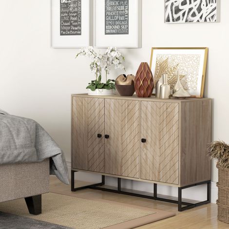 Credenza da soggiorno, mobile contenitore, mobile da cucina con 2 ante e ripiani regolabili, 108 x 40 x 80 cm, rovere