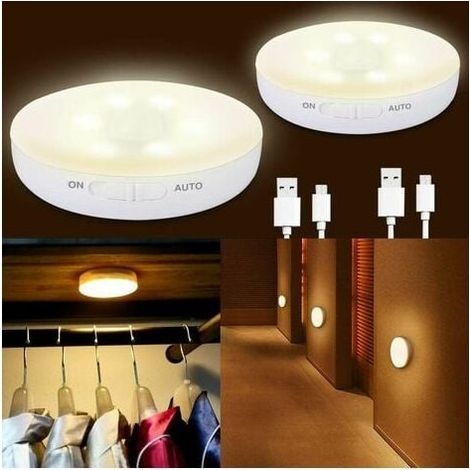 2er-Pack LED-Nachtlicht für Kinder mit Bewegungsmelder und Lichtsensor, per USB wiederaufladbare selbstklebende Wand-Nachtlampe für Baby-Schlafzimmer, Wohnzimmer, Badezimmer, Flur, Schrank (1/5)