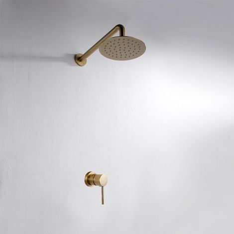 Système de Douche Encastrée Professionnel, Mitigeur Encastré en Laiton Massif avec Pluie Overhead Ronde, Finition Nickel Brossé, pour Hôtel et Salle de Bain Moderne-