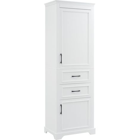 Colonne salle de bain en MDF blanc 60x40x180 cm avec 2 tiroirs, 2 armoires et étagères réglables (1/5)