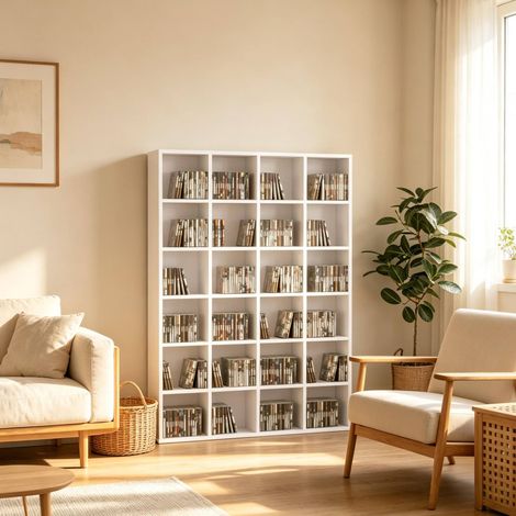 Estantería para CD/DVD 89x20x130,5 cm de tablero de partículas blanco con fijación mural (1/5)