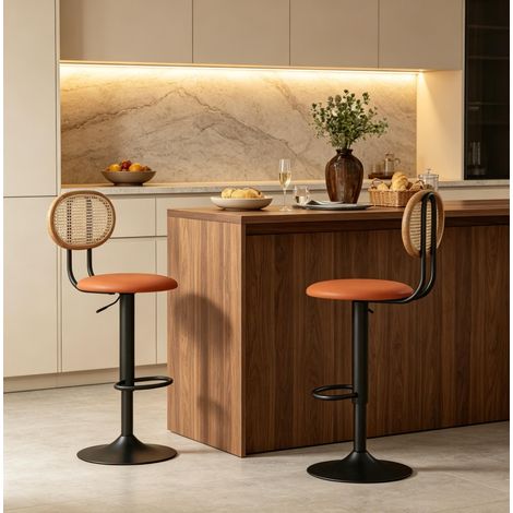 2 Barhocker 40,5 x 52 x 92–113,5 cm Holz & PE-Rattan Schwarz/Braun, verstellbar – MEUBLIV (1/5)