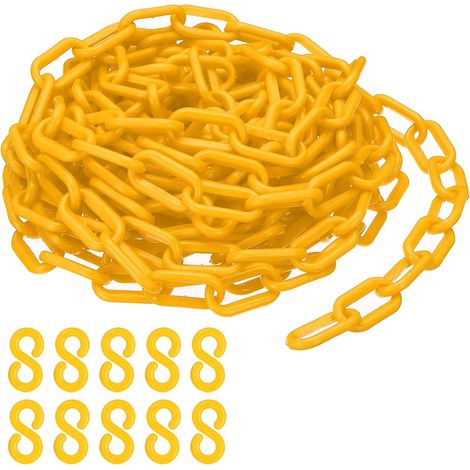 Chaîne en Plastique, 25 Pieds de Chaîne de Sécurité pour le Contrôle des Foules, Maillons de Chaîne en Plastique Jaune de 1/4 Pouce (6 mm) pour Files d'Attente, Stationnement (1/5)