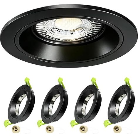 Spot LED Encastrable 230V Aluminium Cadre Avec Douille GU10, Spots de Plafond Trou de Montage 75mm, Encastrable Plafond GU10 Spot LED Salle de Bain, Cuisine et Salon, Noir (1/5)