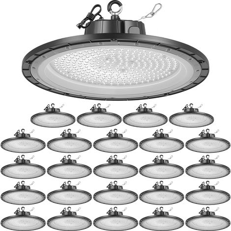 VEVOR Lampada LED 20 pezzi per Capannone Faretto LED UFO per Garage 5000K 150W 21000LM Faretto LED UFO per Magazzini, Officina IP65 Impermeabili, Tensione 100-277V per Fabbriche, Palestre, Nero