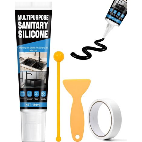Silicone Noir Salle de Bain, Étanche et Très Résistant,Noir,150 ml  Silicone Noir, Joint Salle de Bain, Convient pour Sceller les Joints de Carrelage les Cadres de Fenêtres les Baignoires (1/5)