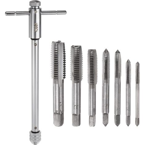 T-handle ratchet faucet wrench + metric faucet set,  7pcs M3 M4 M5 M6 M8 M10 M12 threaded faucets and M5-M12 adjustable 10'' long ratchet wrench hand faucet tools (1/5)