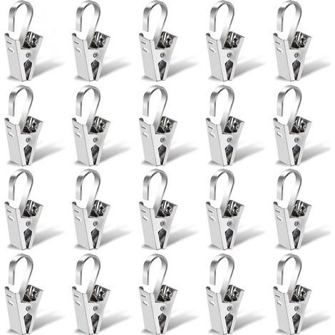 Gardinenclips aus Edelstahl, 20 Stück 35-mm-Gardinenstangenclips, Duschringclips, silberne Clipringhaken (1/4)