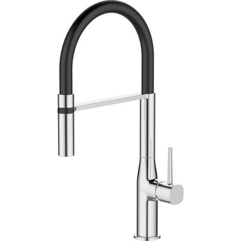 Black Modern Monobloc Kitchen Mixer Tap Pull Out Hose Single Lever Chrome + Fit