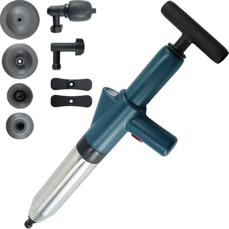1 déboucheur WC à air comprimé, pression max. 120 PSI, avec manomètre intégré, embouts interchangeables, usage domestique et professionnel (1/5)