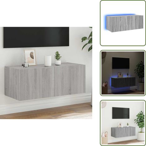 Armario con luz - vidaXL Mueble de TV de pared con luces LED gris Sonoma 80x35x31 cm - Almacenamiento