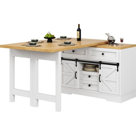 CHICFURN Isla de cocina con mesa de comedor 120-197 x 40 x 72 cm MDF blanco (1/5)