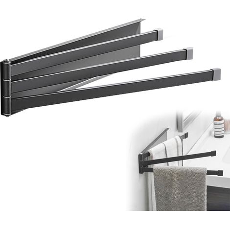 Sèche-serviettes sans perçage 3 bras - Barres pivotantes 180° - Salle de bain et cuisine - Gris gunmetal (1/5)