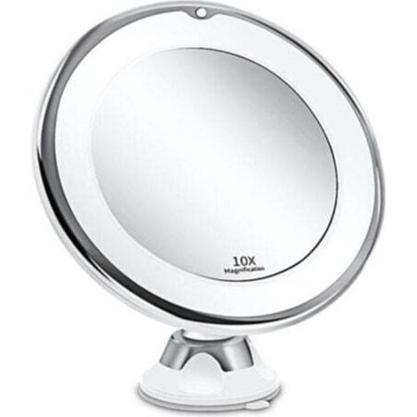 10x Magnifying LED Lighted Mirror with Strong Suction Cup, Battery Operated - Makeup Mirror with Dimmable Natural Light for Bathrooms (White)