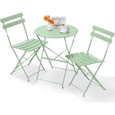 3 Piece Folding Patio Bistro Set Coffee Table Chairs Garden Furniture Set Rust-Proof Metal,Green (1/5)