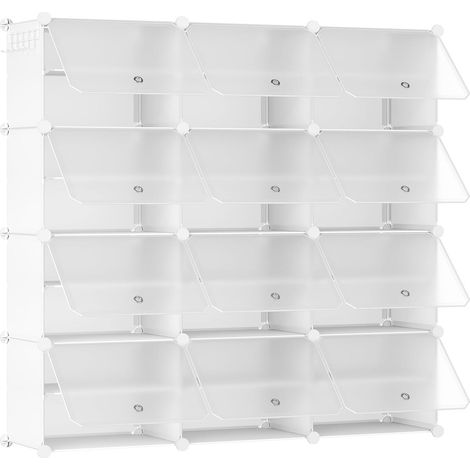 Étagère à Chaussures avec 12 Compartiments, Boîte à Chaussures, Étagère Modulable en Plastique, Compartiment de 40 x 30 x 30 cm, avec Porte (1/5)