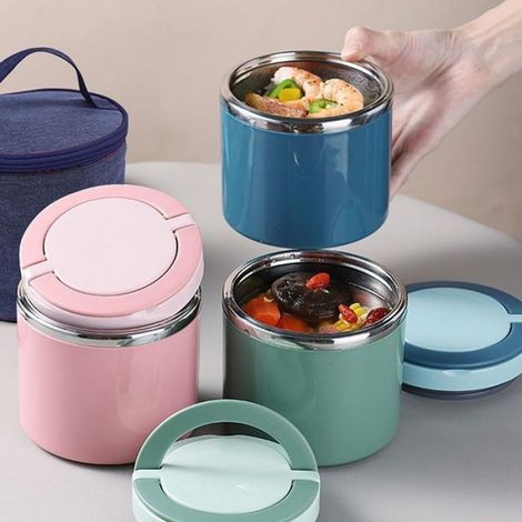 Récipient isotherme de 1000 ml avec poignée, récipient chauffant en acier inoxydable, boîte à lunch, récipient alimentaire,tass (1/4)