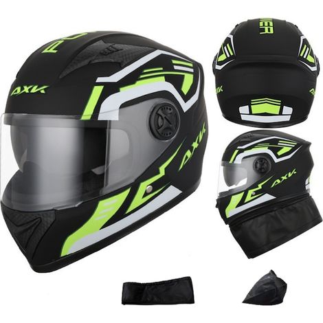 Casque moto avec visière intégrée, Xinxu, mixte, protection UV, anti-buée HD, bonne ventilation et respirabilité, avec écharpe d'hiver amovible, facile à nettoyer, ABS, noir/vert (1/5)