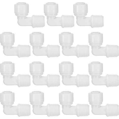 Connecteur coude pour purificateur d'eau 1/8" NPT femelle x tube 1/4" OD, 15 pièces Raccords rapides à pousser Systèmeplomberie de filtre eau osmose inverse RO/DI, blanc - (1/5)