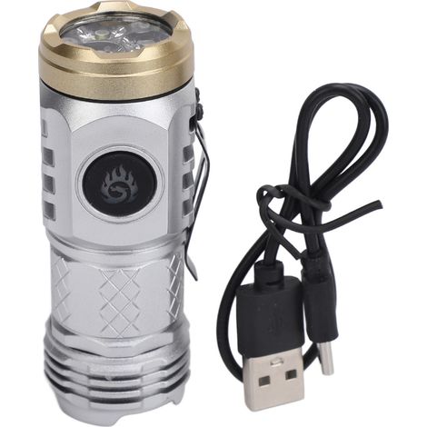 Mini lampe torche LED portable rechargeable longue portée plusieurs modes camping plein air randonnée argent (1/5)